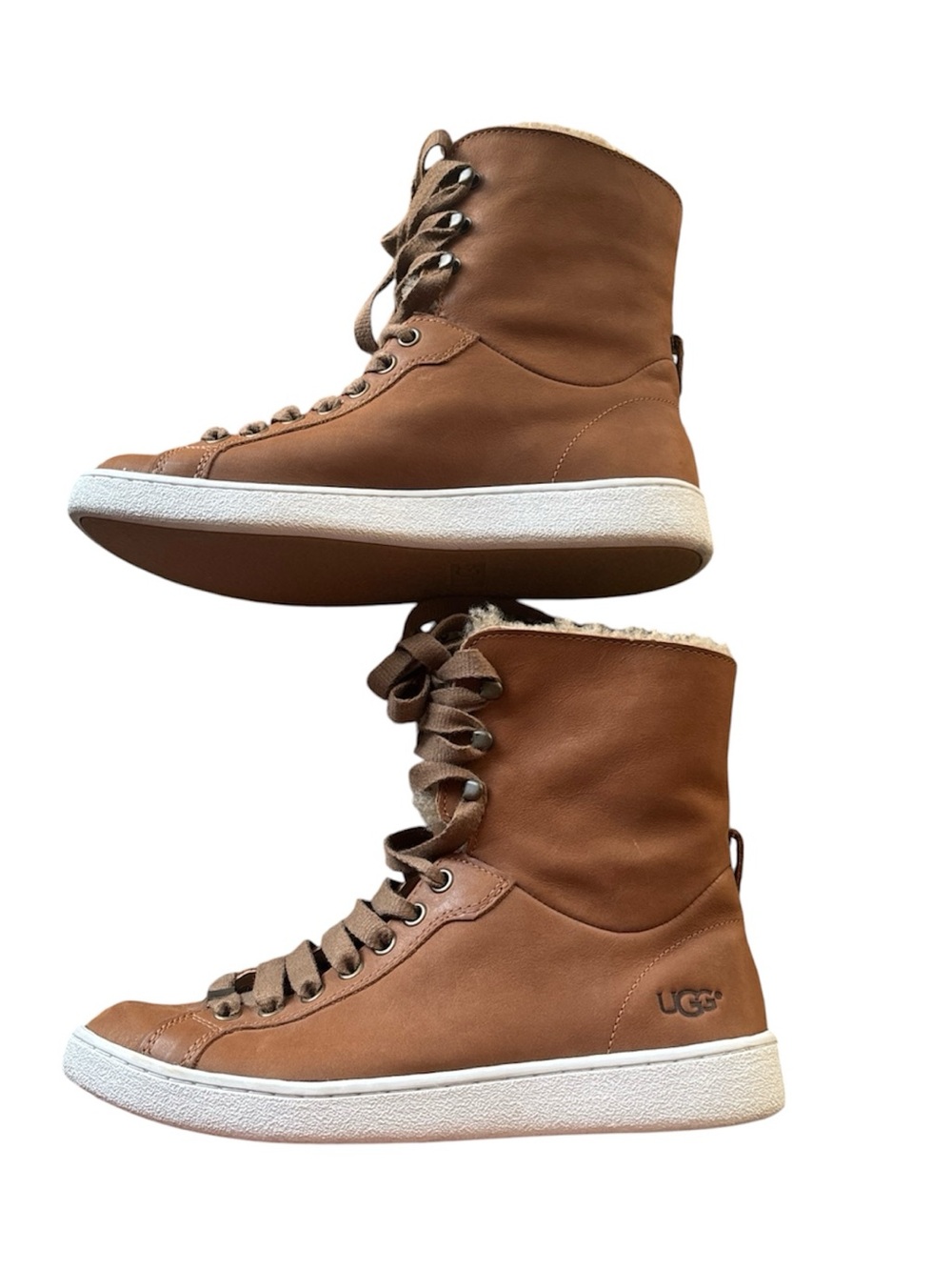 NWOT UGG Women’s Size 7.5 Chestnut Leather Shearling Lined Lace-Up High Top Boot